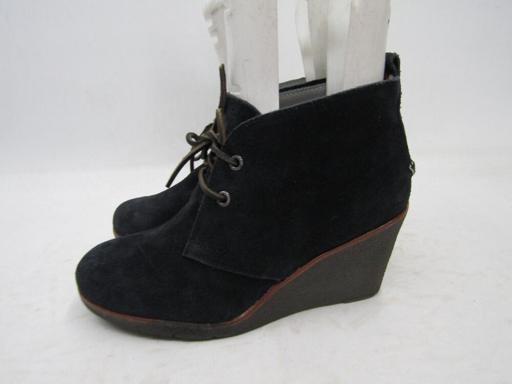 Sperry Top Sider Womens Sz 8 M Black Suede Laces Wedge Ankle Fashion Boots